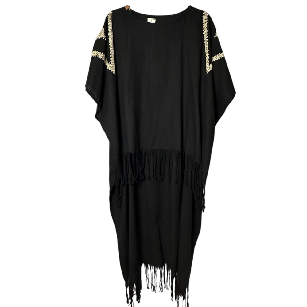Tanima Art Elegant Fringe Aztec Riviera Maya‎ Poncho Cacique Resort Boho NWT O/S